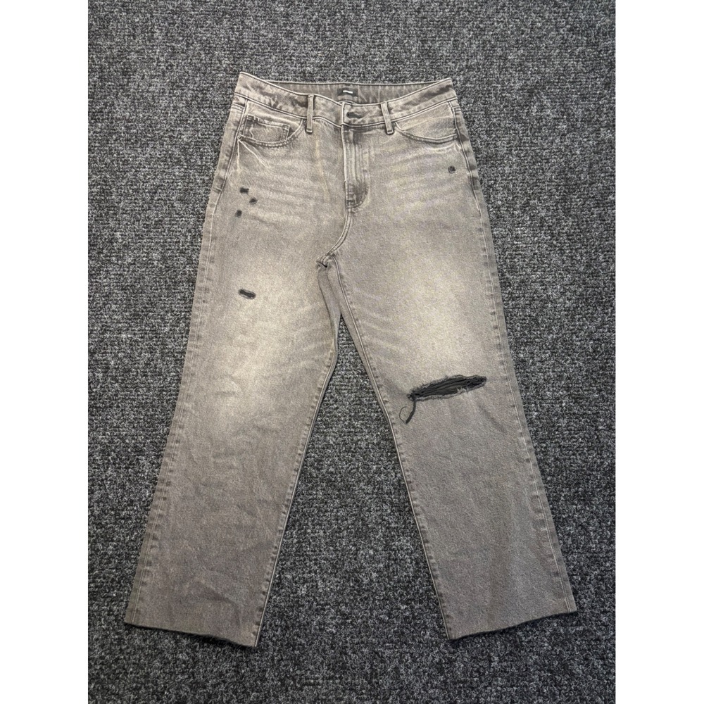 Express Straight Ankle High Rise Distressed Jeans Faded Black Gray 12R